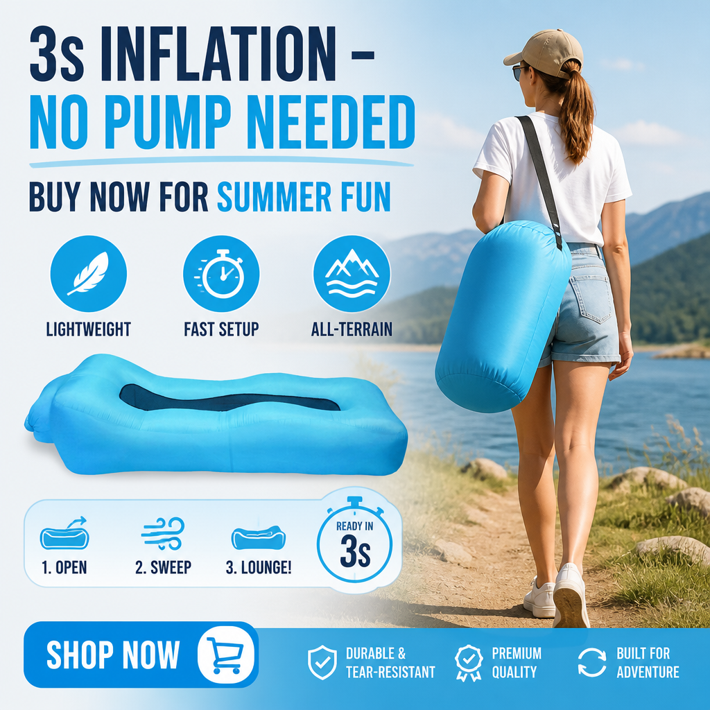 3s Fast Inflatable Camping Sofa | Waterproof Composite Fabric, Leak Tested & Explosion-Proof Outdoor Lounge Chair