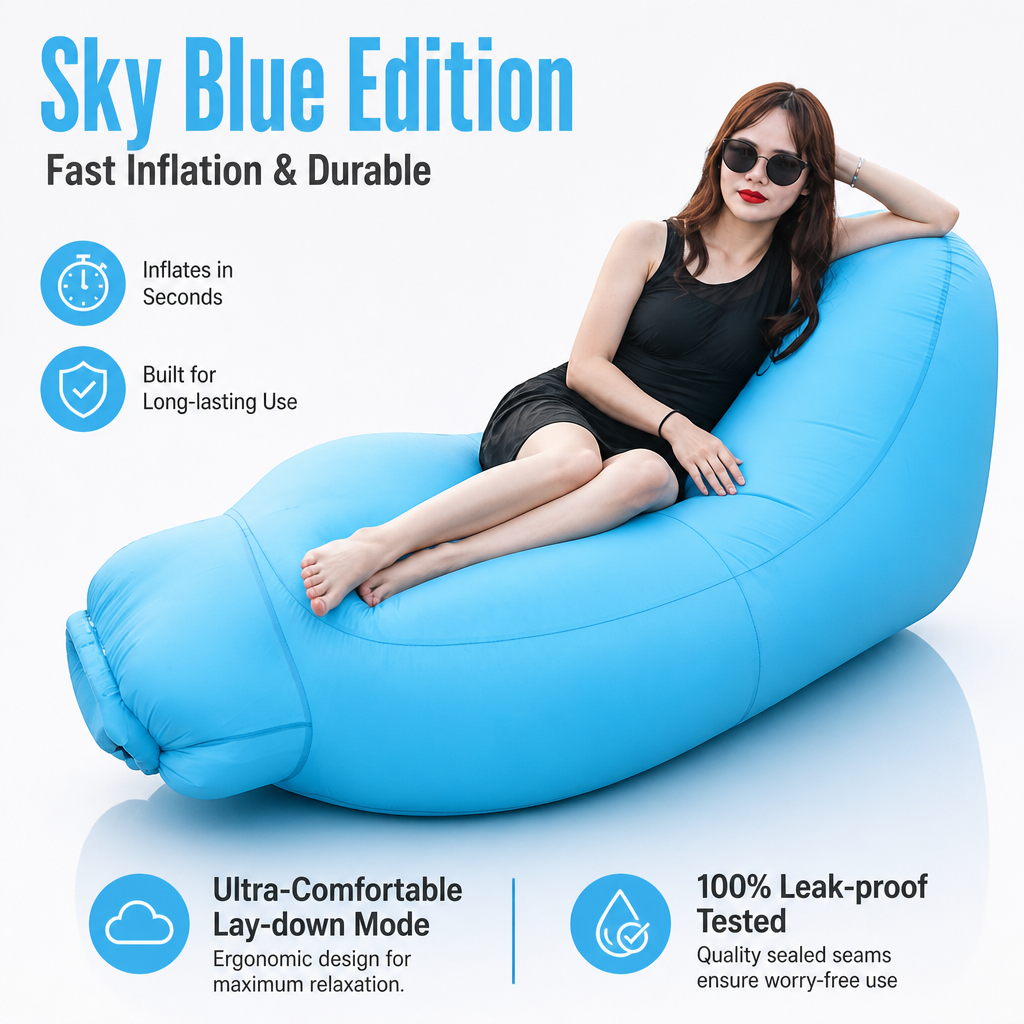 3s Fast Inflatable Camping Sofa | Waterproof Composite Fabric, Leak Tested & Explosion-Proof Outdoor Lounge Chair