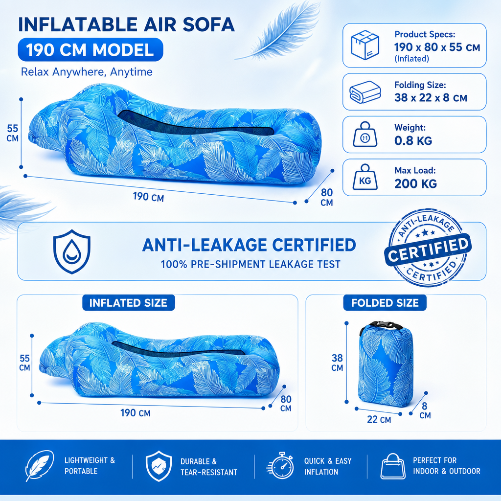 3s Fast Inflatable Camping Sofa | Waterproof Composite Fabric, Leak Tested & Explosion-Proof Outdoor Lounge Chair