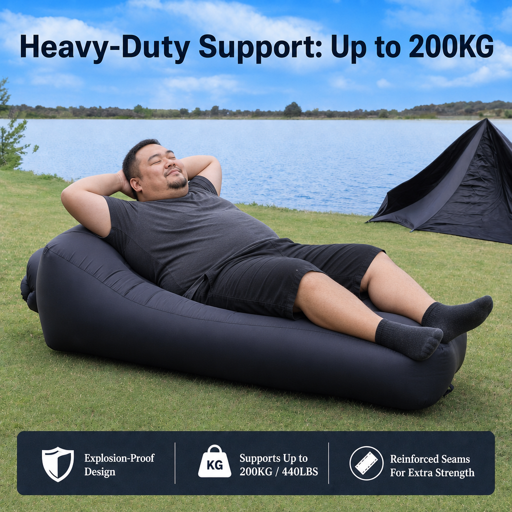 3s Fast Inflatable Camping Sofa | Waterproof Composite Fabric, Leak Tested & Explosion-Proof Outdoor Lounge Chair