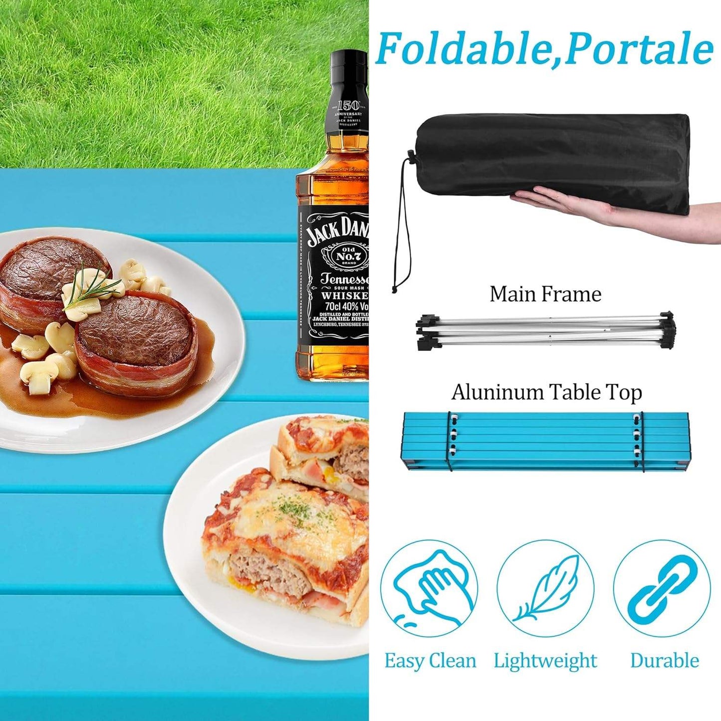 HX outdoor Small Aluminum Folding Table with Sand Carrying Bag for Outdoor Picnics BBQ