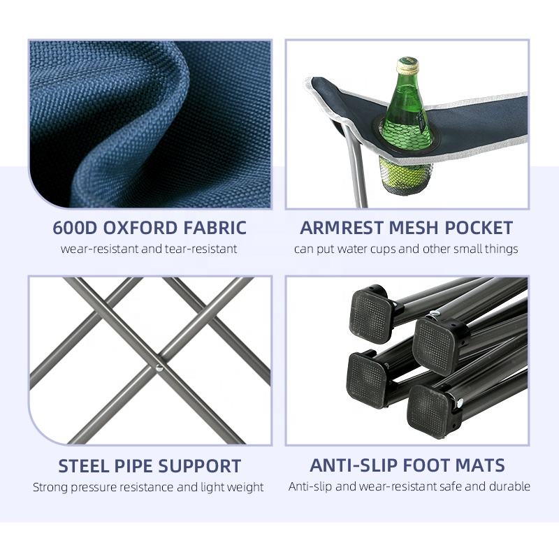 HX Portable Metal Stainless Steel Folding Lounge Chair with Cup Holder forPicnic BBQ Camping