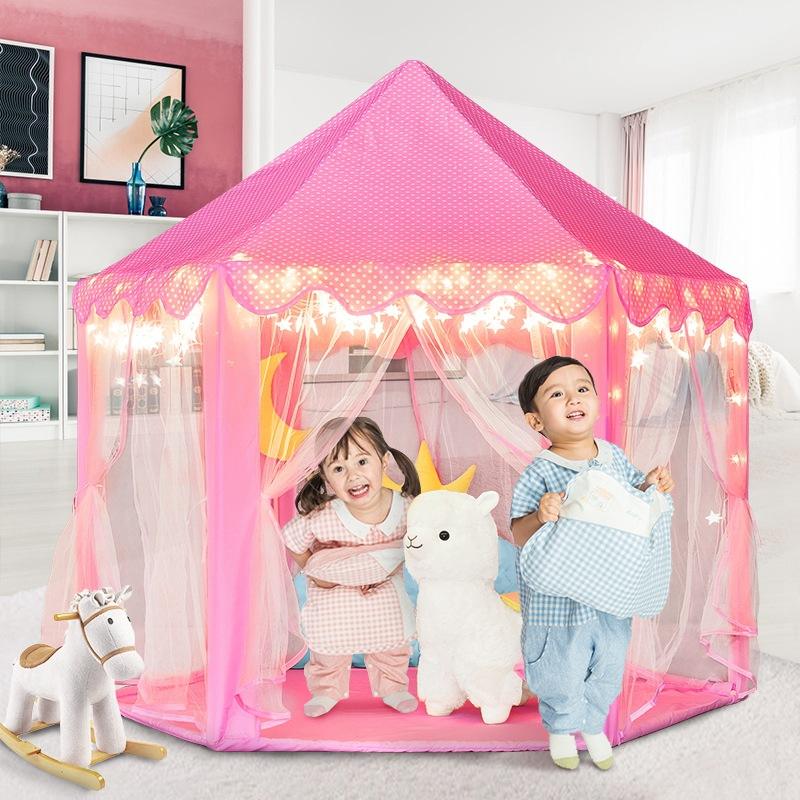 HXM Foldable Hexagon Girls Indoor Play Princess Castle Children's Kids Play Tent House