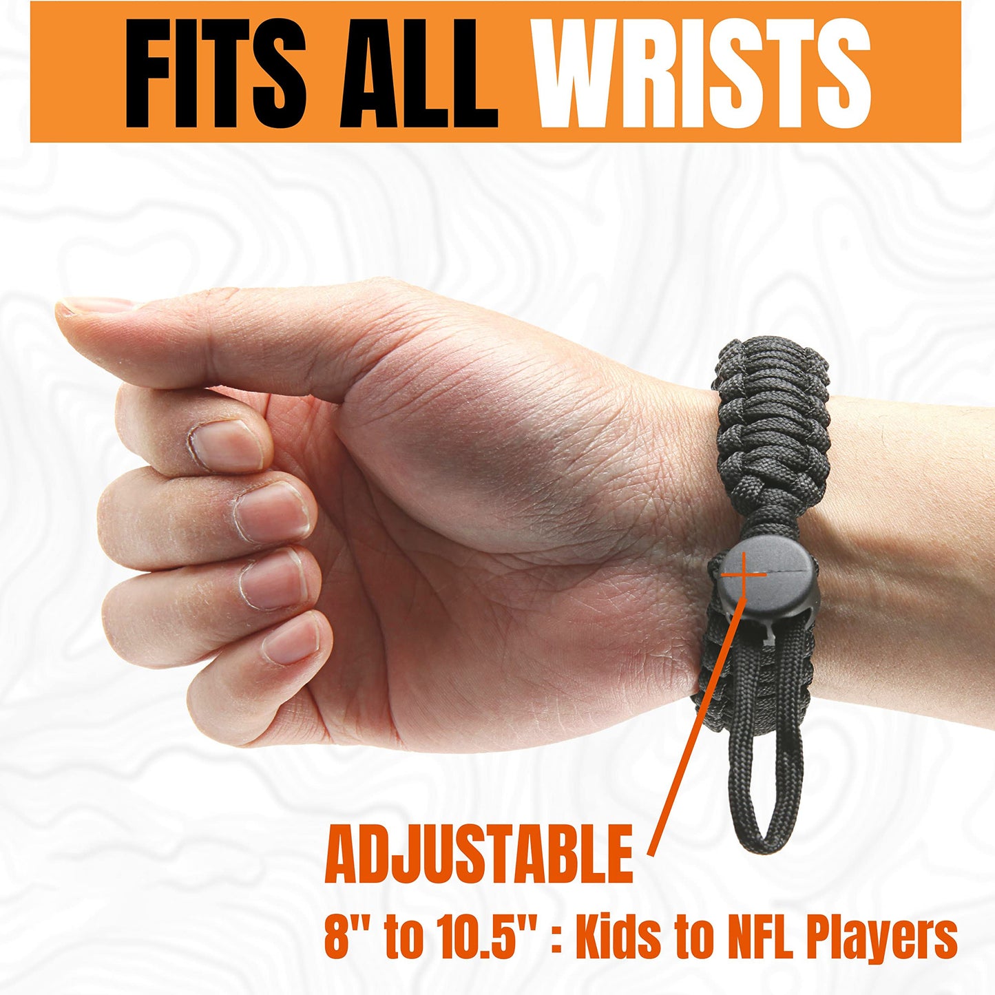Camping Hiking Products Fire Starter Loud Whistle Paracord Bracelet Clasp Paracord Bracelet Adjustable for Fishing and Hunting
