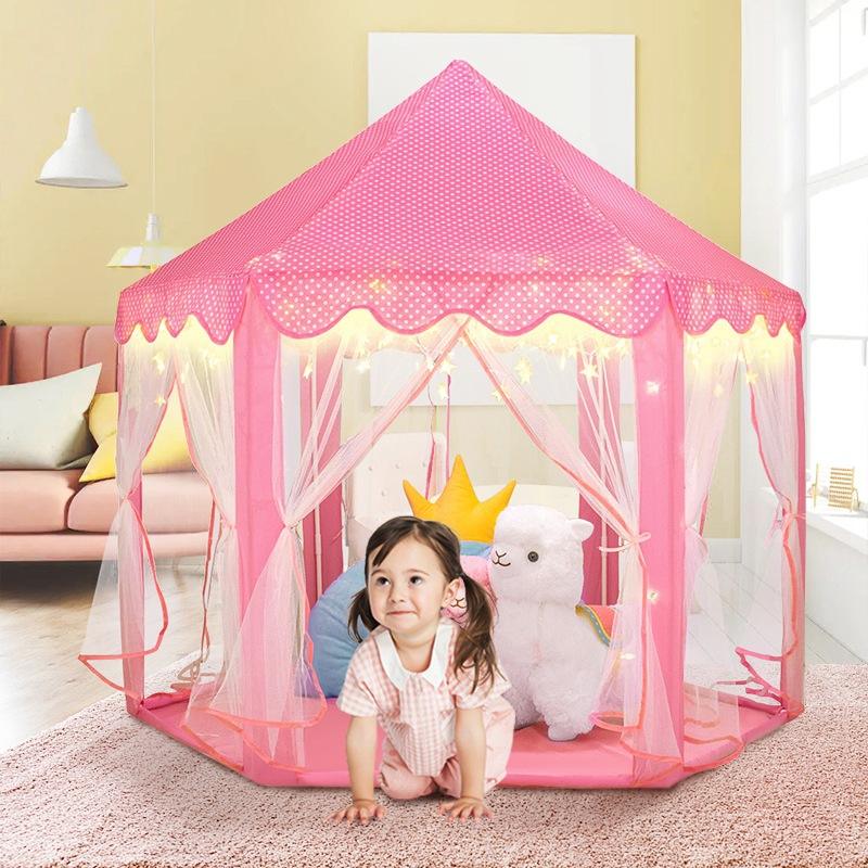 HXM Foldable Hexagon Girls Indoor Play Princess Castle Children's Kids Play Tent House